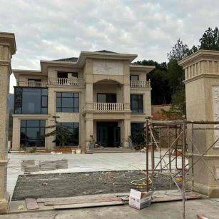 漯河 黄金麻花岗岩别墅雕花外墙干挂配上门口雕花罗马柱