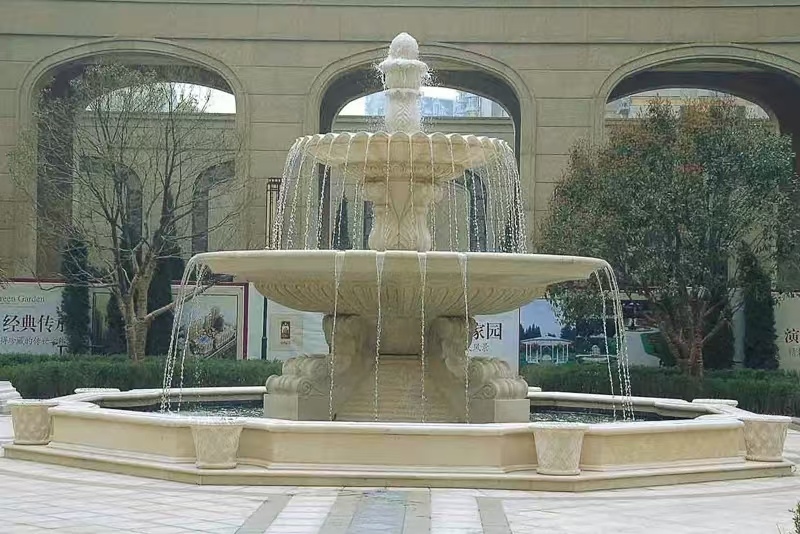 漯河 黄金麻花岗岩异型加工——户外庭院石雕流水喷泉