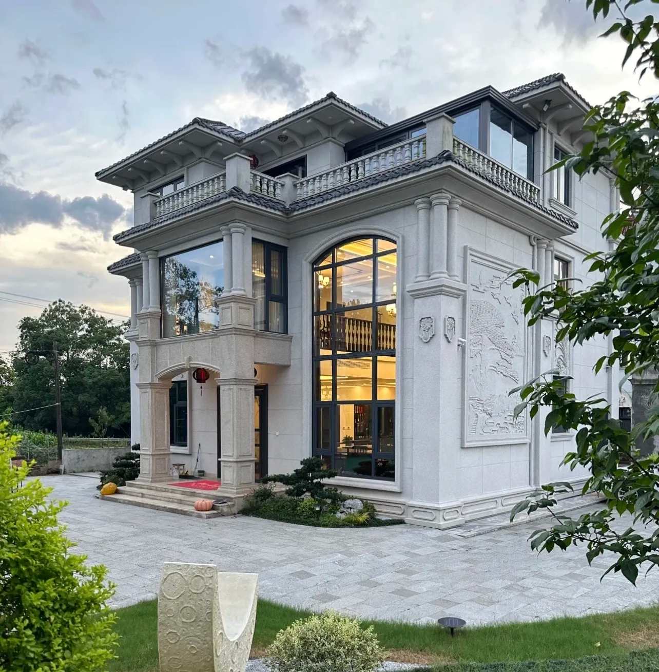 漯河 白麻花岗岩私人别墅干挂石材豪华定制