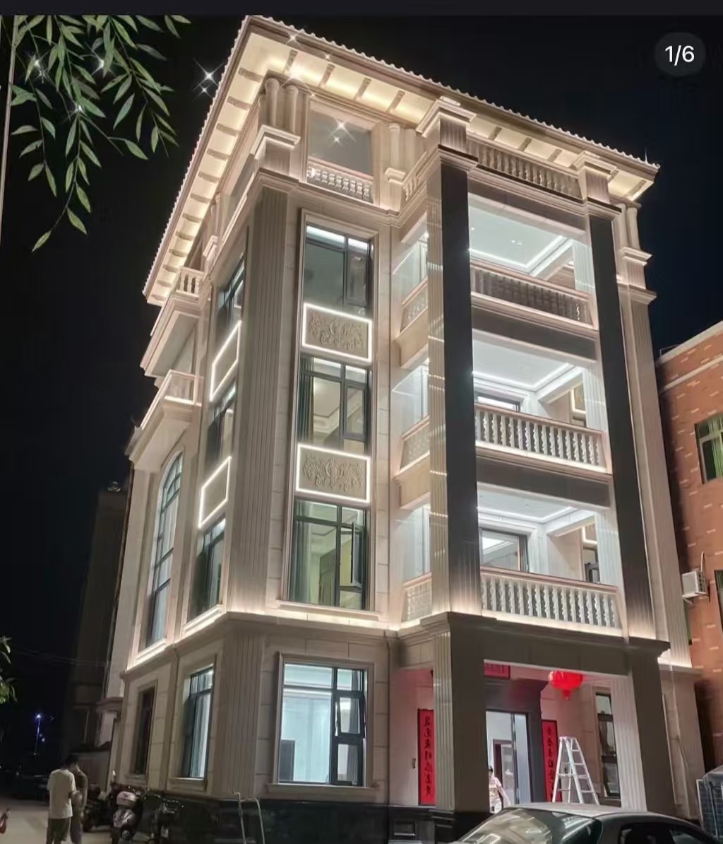 漯河 芝麻白花岗岩别墅外墙夜间效果